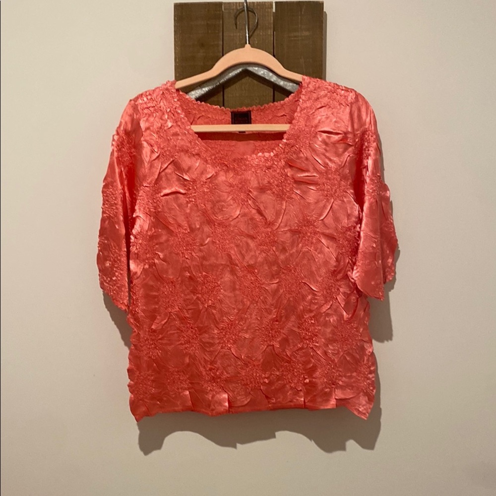 Pink Relaxed 3/4 Sleeve Ruffled Blouse